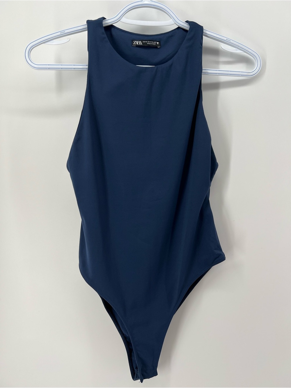 Zara Women’s Medium Navy Blue Sleek Minimalist Sleeveless Bodysuit